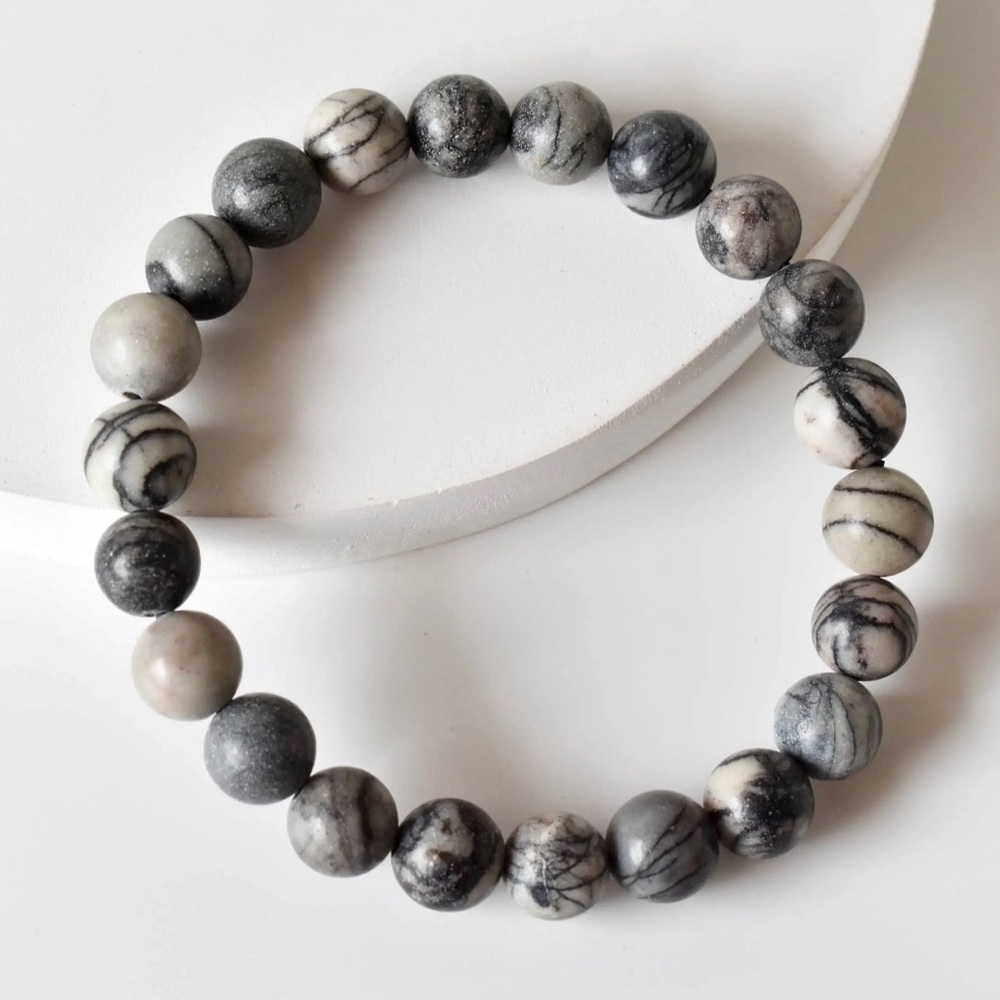 🆕New Black Picasso Jasper Gemstone Bracelet 8mm